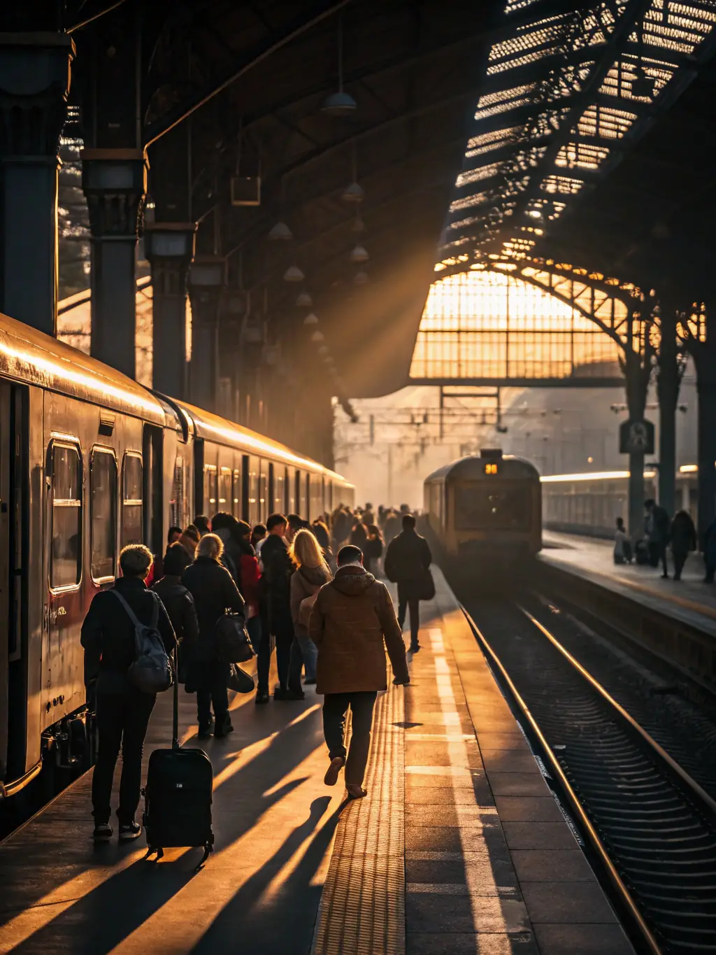 A vintage steam train pulling into a station with excited passengers waving from the windows, capturing the essence of a heritage railway tour.